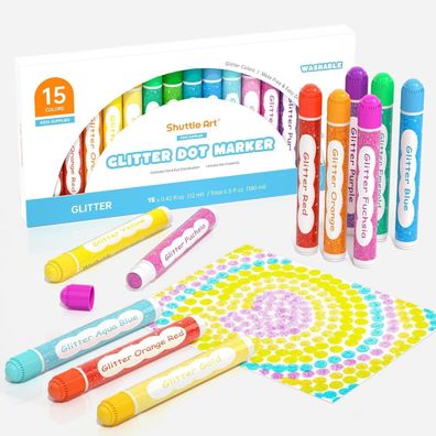 Shuttle Art 15 Glitzer Dot Markers, auswaschbare Kinderstifte & Stempelstifte
