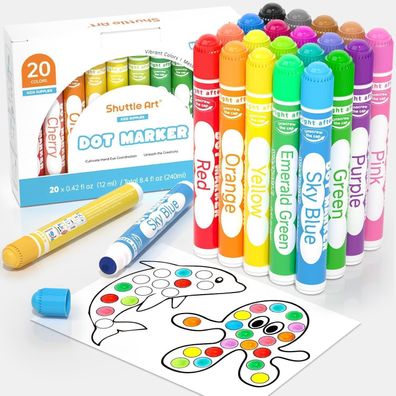 Shuttle Art 20 farbige Dot Markers, auswaschbare Kinderstifte, Bingo Marker