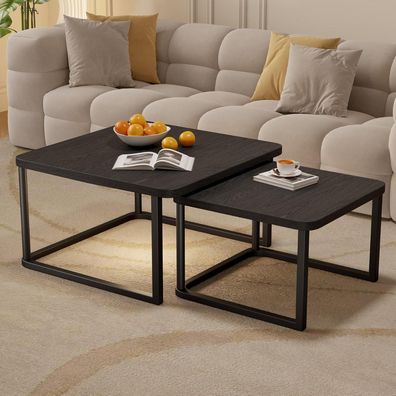 Hawthyhome 2er Set Satztische rund aus Holz mit Metallrahmen, modern, für