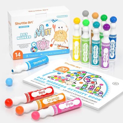 Shuttle Art 14 Farben Bingo Dabbers Dot Marker, auswaschbar, ungiftig auf