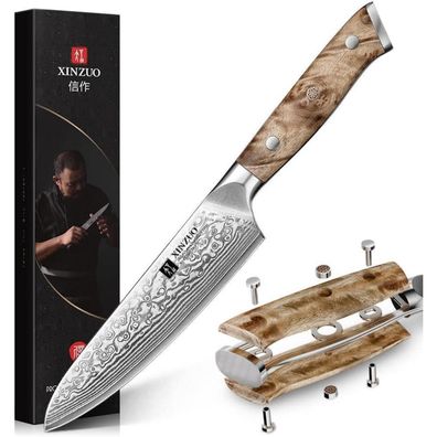 XINZUO 67 Lagen Damaststahl Universalmesser 13,3cm mit Griff aus Bergahornholz