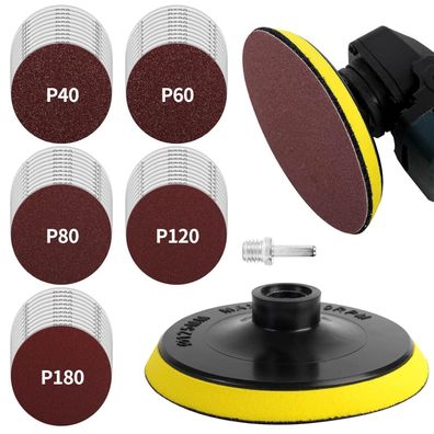 Pomsare Schleifscheiben Pad Kit 125mm Klett mit 50 Schleifpapier Körnungen