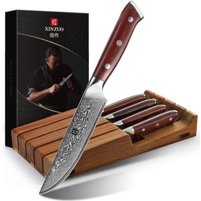 XINZUO 5-teiliges Steakbesteck Set aus Damaststahl mit Akazienholz