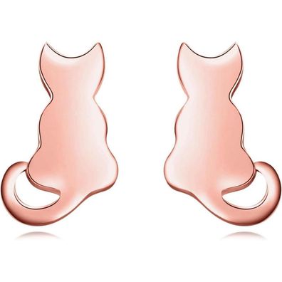 VONALA Sterling Silber Katze Ohrstecker - Rose Gold Katzen Ohrringe für Damen