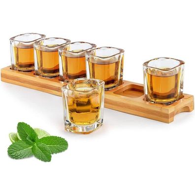SuproBarware Schnapsgläser-Set 6cl mit 6 Servierbrett-Organizern (60ml Gläser)