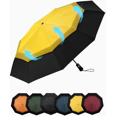 Chakipee Kompakter Reise Regenschirm Sturmfest Automatik Taschenschirm mit