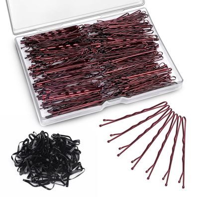 200x Stabile Haarnadeln & 100x Haargummis im Set, Braun, für Hochsteckfrisuren