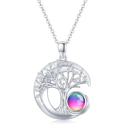 Trishula Lebensbaum Kette 925 Sterling Silber mit Mondstein, 45cm+5cm