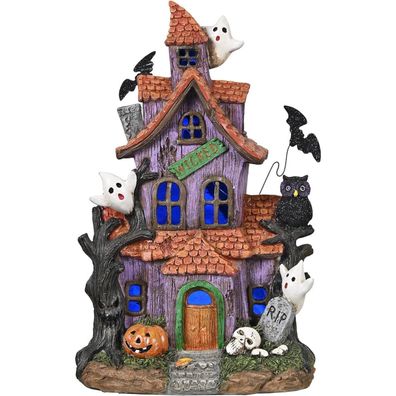Valery Madelyn Halloween Hausstatue mit farbwechselnden Lichtern, Kunstharz
