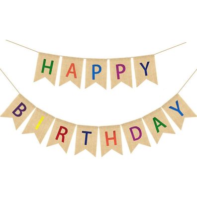 qingmeng Happy Birthday Girlande Banner, Bunte Boho Leinen Deko Wimpelkette für