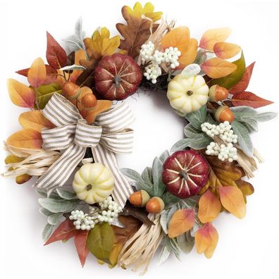 Valery Madelyn 45cm Herbstkranz für Innen & Außen, Deko mit Kürbis, Ahornblatt