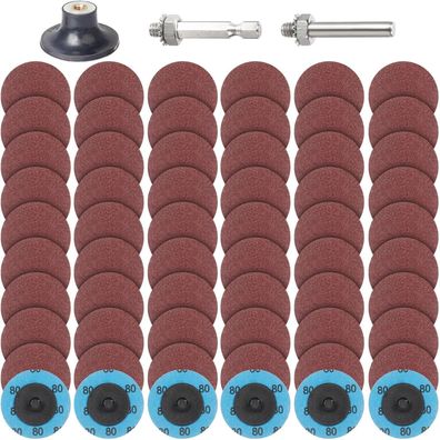 PMIQSA 63tlg Schleifscheiben Set 50mm Roloc Körnung 80 mit 1/4" Halter für