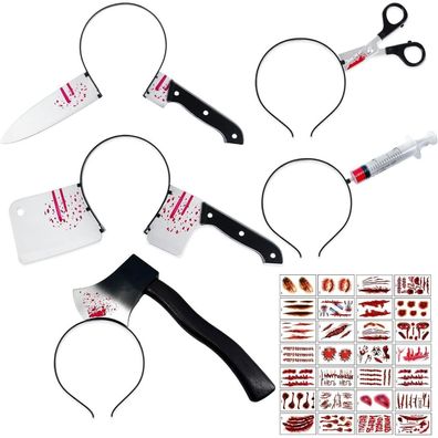 ROSAUI Halloween Haarreif Set mit Messer, Schere und Hackbeil - Kostümzubehör