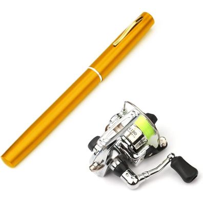 Lixada Mini Taschenstift Angelrute Combo mit Angelrolle, faltbar, 1.6M, Gold