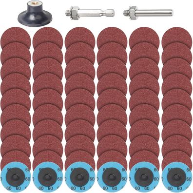 PMIQSA 63tlg Schleifscheiben Set 50mm Roloc Schnellwechsel Körnung 60 für