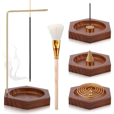 Nakutita Handgefertigter Holz Räucherstäbchenhalter Hexagone Design mit Kegel