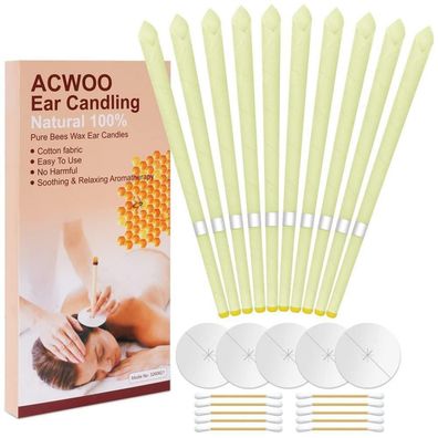 ACWOO Natürliche Ohrenkerzen, 10 Stück Ohrenschmalz Entferner Kerzen Kit mit 5