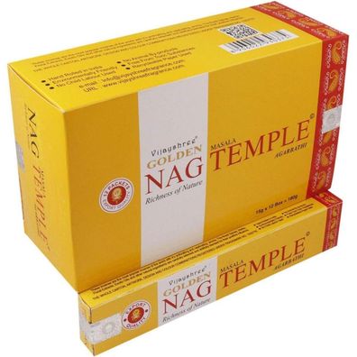 Visayshree Golden NAG Räucherstäbchen Temple, 15g Gewürze, 12er Packung (180g