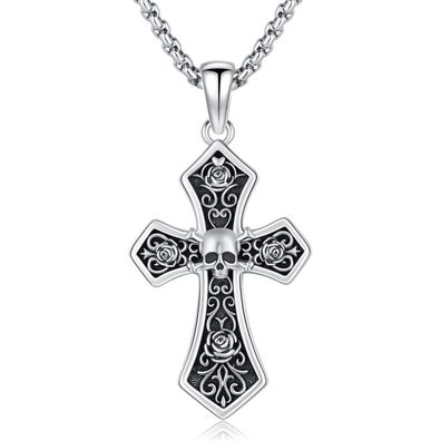 Kreuz Kette Herren 925 Sterling Silber mit Mosaik Abalone/Opal/Malachit