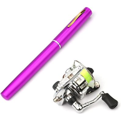 Lixada Mini Taschenstift Angelrute mit Angelrolle Combo, faltbar, 1M, Violett
