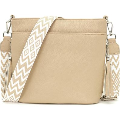 Paigtes Umhängetasche Damen Mittelgroß Crossbody Bag aus PU-Leder, Neu-Hellkhaki