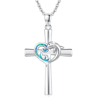 Trishula Herren Kreuz Kette 925 Sterling Silber mit Abalone/Opal/Malachit Mosaik