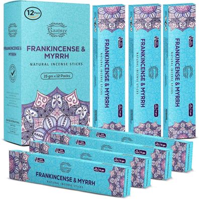 Raajsee Weihrauch & Myrrhe Räucherstäbchen 15g x 12 Packung - 100% Rein