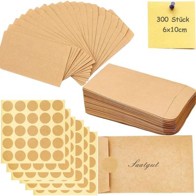 qingmeng Samentütchen, 300 Stück Mini Kraftpapier Tüten 6x10cm mit 150