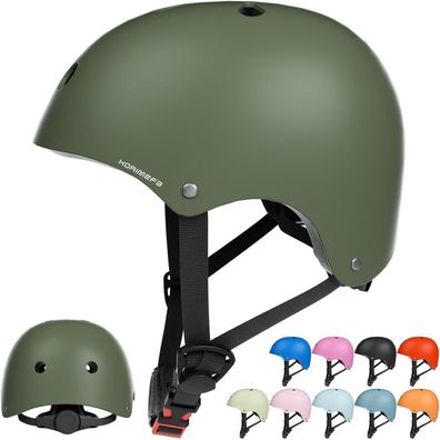 Korimefa Kinder Fahrradhelm Skaterhelm Verstellbar für 3-13 Jahre, Olivgrün