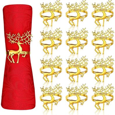 LATERN 12er Rentier Serviettenringe Gold, 6CM Elch Hirsch Serviettenschnalle