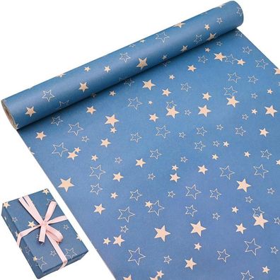 Geschenkpapierrolle 43 cm x 15 m, blau mit Recycling-Stern-Design für alle