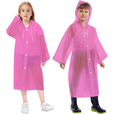 Vicloon Kinder Regenponcho Wasserdicht Transparent, Rosa, Einheitsgröße, 2 Stück