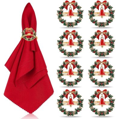 LATERN 8er Set Weihnachts-Serviettenringe, Goldener Weihnachtskranz mit