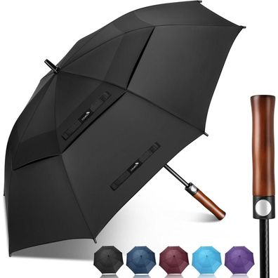 ZOMAKE Regenschirm Groß Sturmfest XL/XXL, 137CM, Schwarz-Holzgriff, für 1-2