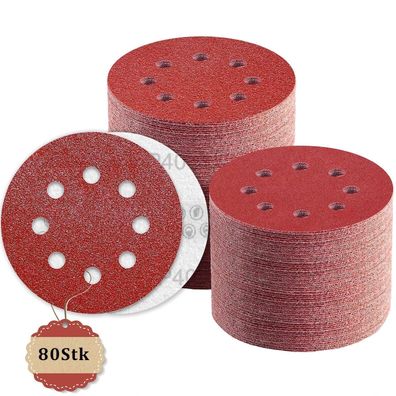 Twstyfal Schleifpapier 125mm Klett, 40 Körnung, 8 Loch, 80 Stück