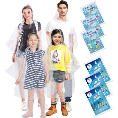 Tunchmo 6 Stück Transparente Regenponchos für Erwachsene und Kinder