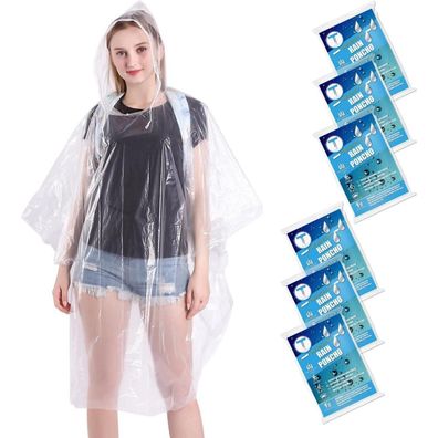Tunchmo 6er Set durchsichtige Regenponchos für Erwachsene und Kinder