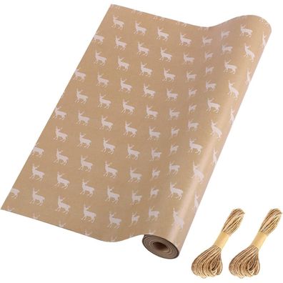 HBell Geschenkpapier Rolle Kraft Elch Design 43cm x 15m - Perfekt für