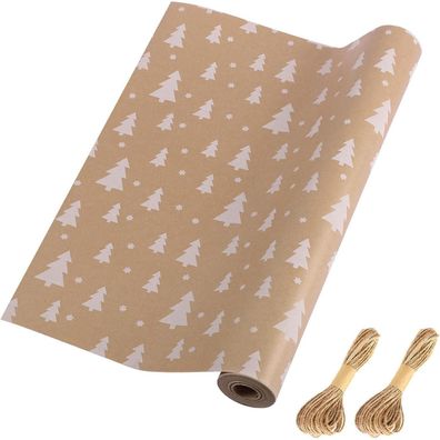 HBell Geschenkpapier Rolle Kraft 43cm x 15m mit Schneeflocken Design für