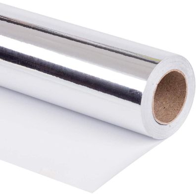 Ruspepa Silber Metallic Geschenkpapier - 76 cm x 10 m - Glänzende Folie für