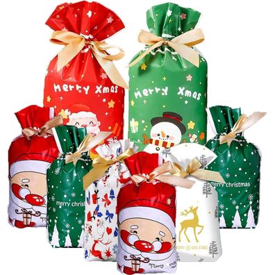 34 Stk. Weihnachts-Geschenktüten mit Kordelzug, verschiedene Größen und Muster