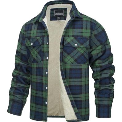 Tacvasen Herren Fleece Thermohemd Grün S - Warmes Flanellhemd mit Innenfleece