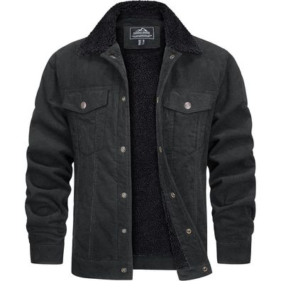 Tacvasen Herren Gefütterte Cordjacke mit Teddyfell-Kragen, Warme Winter Cargo