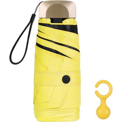 Vicloon Mini Regenschirm Gelb, Taschenschirm mit 6 Rippen, 210T Stoff
