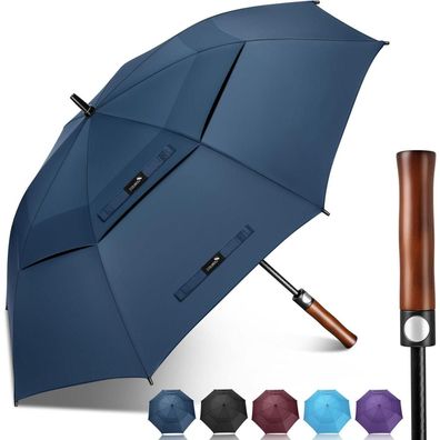 ZOMAKE Großer Golf Regenschirm Sturmfest XL/XXL, 137cm, Marineblau-Holzgriff