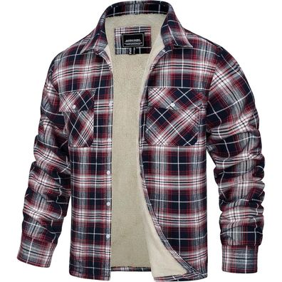 Tacvasen Herren Fleece Thermohemd Rot Weiß - Warmes Flanellhemd mit Innenfleece