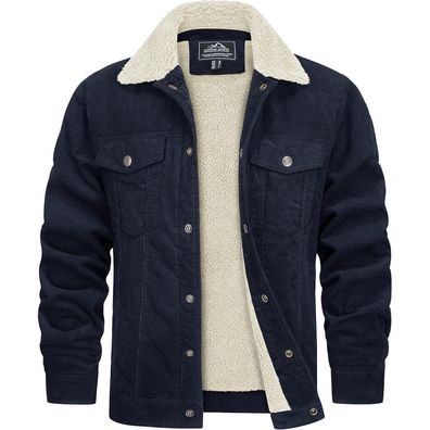 Tacvasen Herren Gefütterte Cordjacke mit Teddyfell-Kragen - Warme Übergangsjacke