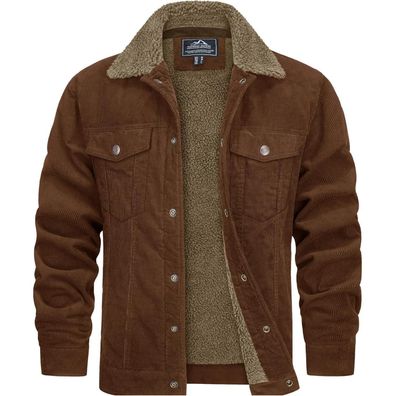 Tacvasen Herren Gefütterte Cordjacke mit Teddyfell-Kragen - Warme Winter Cargo