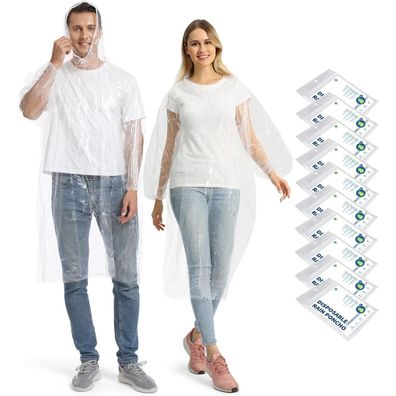 Opret 10 Stück durchsichtiger Regenponcho für Damen und Herren, wasserdicht