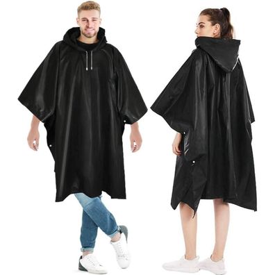 Gerhannery 2 Stück dicker Regenponcho Schwarz, wiederverwendbar, wasserdicht